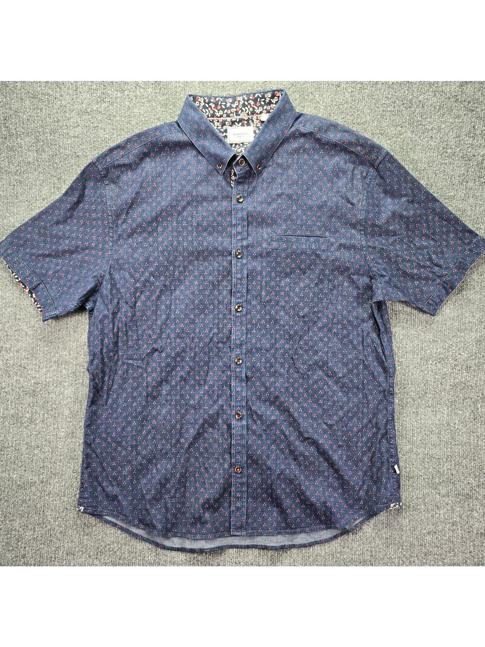 7 Diamonds Shirt Mens XL Pressure Drop Chambray Denim Stretch Woven Short Sleeve